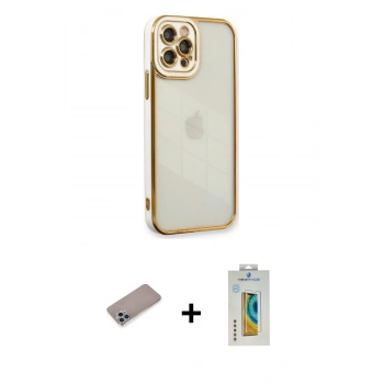 MARSİLYAN™- iPhone 12 Pro Kılıf Çekirdek Klasik Serisi - Siyah Polymer Nano Ekran Koruyucu + Shine Kamera Lens Koruma Cam - SABE