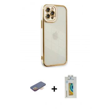 MARSİLYAN™- iPhone 12 Pro Kılıf Çekirdek Klasik Serisi - Siyah Polymer Nano Ekran Koruyucu + Renkli Kamera Lens Koruma Cam - TU