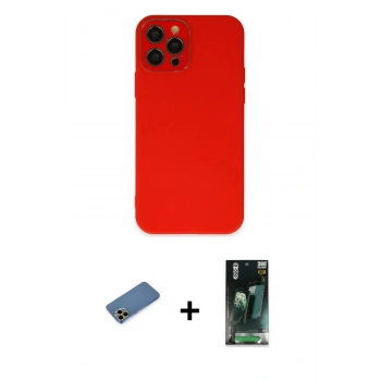 MARSİLYAN™- iPhone 12 Pro Kılıf Çekirdek Modern Serisi - Şeffaf 360 Full Body Arka Koruyucu + Shine Kamera Lens Koruma Cam - GD