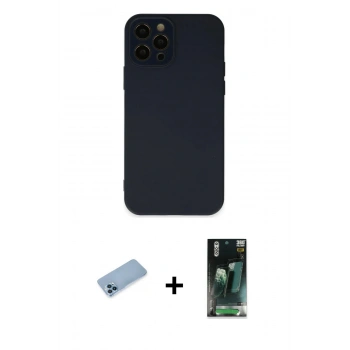 MARSİLYAN™- iPhone 12 Pro Kılıf Çekirdek Modern Serisi - Şeffaf 360 Full Body Arka Koruyucu + Shine Kamera Lens Koruma Cam - MI