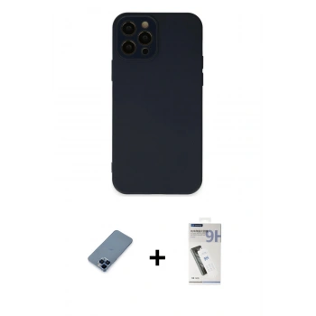 MARSİLYAN™- iPhone 12 Pro Kılıf Çekirdek Modern Serisi - Şeffaf Uv Polymer Nano Ekran Koruyucu + Metal Kamera Lens Koruma Cam - MI
