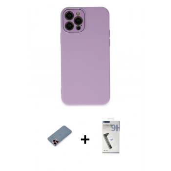 MARSİLYAN™- iPhone 12 Pro Kılıf Çekirdek Modern Serisi - Şeffaf Uv Polymer Nano Ekran Koruyucu + Metal Kamera Lens Koruma Cam - KI