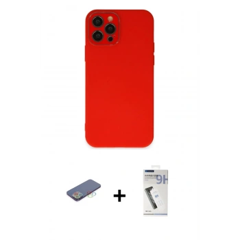 MARSİLYAN™- iPhone 12 Pro Kılıf Çekirdek Modern Serisi - Şeffaf Uv Polymer Nano Ekran Koruyucu + Renkli Kamera Lens Koruma Cam - MI