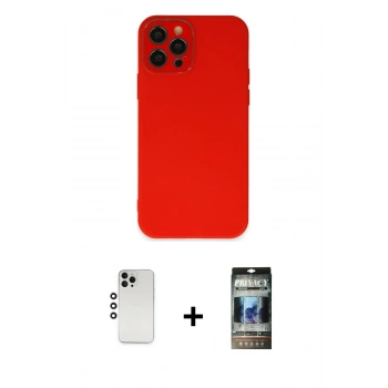 MARSİLYAN™- iPhone 12 Pro Kılıf Çekirdek Modern Serisi - Siyah 34D Hayalet Izgaralı Cam + Shine Kamera Lens - GS