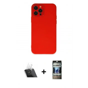 MARSİLYAN™- iPhone 12 Pro Kılıf Çekirdek Modern Serisi - Siyah 34D Hayalet Izgaralı Cam + Kamera Lens Koruma Cam - SF