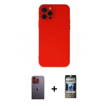 MARSİLYAN™- iPhone 12 Pro Kılıf Çekirdek Modern Serisi - Siyah 34D Hayalet Izgaralı Cam + Neon Fosforlu Kamera Lens - TU