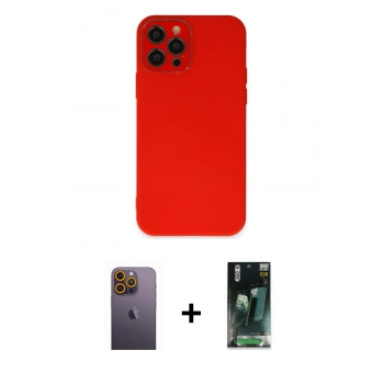 MARSİLYAN™- iPhone 12 Pro Kılıf Çekirdek Modern Serisi - Siyah 360 Mat Full Body Arka Koruyucu + Neon Fosforlu Kamera Lens - SI