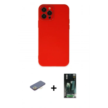 MARSİLYAN™- iPhone 12 Pro Kılıf Çekirdek Modern Serisi - Siyah 360 Mat Full Body Arka Koruyucu + Renkli Kamera Lens Koruma Cam - SI