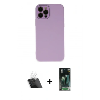 MARSİLYAN™- iPhone 12 Pro Kılıf Çekirdek Modern Serisi - Siyah 360 Mat Full Body Arka Koruyucu + Kamera Lens Koruma Cam - SF
