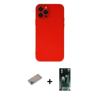 MARSİLYAN™- iPhone 12 Pro Kılıf Çekirdek Modern Serisi - Siyah 360 Mat Full Body Arka Koruyucu + Shine Kamera Lens Koruma Cam - SABE