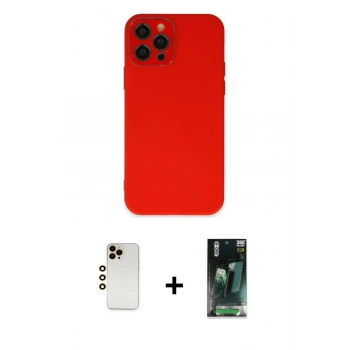 MARSİLYAN™- iPhone 12 Pro Kılıf Çekirdek Modern Serisi - Siyah 360 Mat Full Body Arka Koruyucu + Shine Kamera Lens - GD