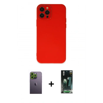 MARSİLYAN™- iPhone 12 Pro Kılıf Çekirdek Modern Serisi - Siyah 360 Mat Full Body Arka Koruyucu + Neon Fosforlu Kamera Lens - YL