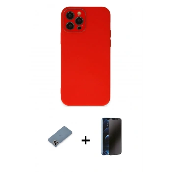 MARSİLYAN™- iPhone 12 Pro Kılıf Çekirdek Modern Serisi - Siyah 3D Antistatik Hayalet Cam Ekran Koruyucu + Metal Kamera Lens Koruma Cam - MR