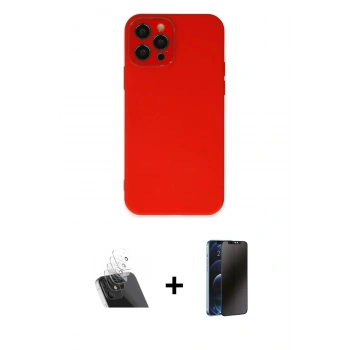 MARSİLYAN™- iPhone 12 Pro Kılıf Çekirdek Modern Serisi - Siyah 3D Antistatik Hayalet Cam Ekran Koruyucu + Kamera Lens Koruma Cam - SF