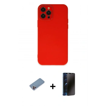 MARSİLYAN™- iPhone 12 Pro Kılıf Çekirdek Modern Serisi - Siyah 3D Antistatik Hayalet Cam Ekran Koruyucu + Shine Kamera Lens Koruma Cam - PE