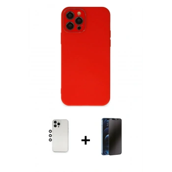 MARSİLYAN™- iPhone 12 Pro Kılıf Çekirdek Modern Serisi - Siyah 3D Antistatik Hayalet Cam Ekran Koruyucu + Shine Kamera Lens - GS