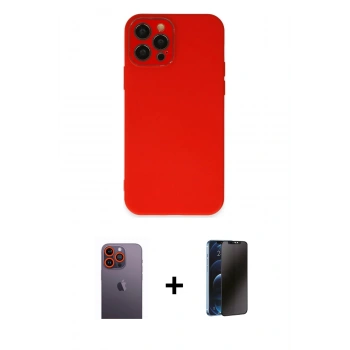 MARSİLYAN™- iPhone 12 Pro Kılıf Çekirdek Modern Serisi - Siyah 3D Antistatik Hayalet Cam Ekran Koruyucu + Neon Fosforlu Kamera Lens - TU