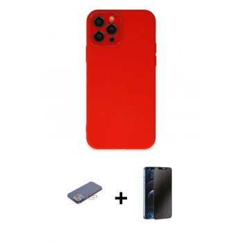 MARSİLYAN™- iPhone 12 Pro Kılıf Çekirdek Modern Serisi - Siyah 3D Antistatik Hayalet Cam Ekran Koruyucu + Renkli Kamera Lens Koruma Cam - MI