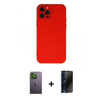MARSİLYAN™- iPhone 12 Pro Kılıf Çekirdek Modern Serisi - Siyah 3D Antistatik Hayalet Cam Ekran Koruyucu + Neon Fosforlu Kamera Lens - YL