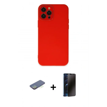 MARSİLYAN™- iPhone 12 Pro Kılıf Çekirdek Modern Serisi - Siyah 3D Antistatik Hayalet Cam Ekran Koruyucu + Renkli Kamera Lens Koruma Cam - YL
