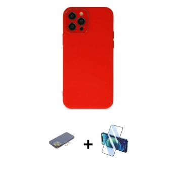 MARSİLYAN™- iPhone 12 Pro Kılıf Çekirdek Modern Serisi - Siyah 3D Antistatik Seramik Nano Ekran Koruyucu + Renkli Kamera Lens Koruma Cam - SI
