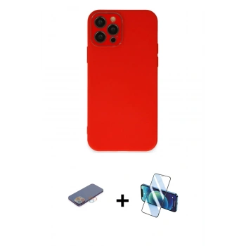 MARSİLYAN™- iPhone 12 Pro Kılıf Çekirdek Modern Serisi - Siyah 3D Antistatik Seramik Nano Ekran Koruyucu + Renkli Kamera Lens Koruma Cam - PE