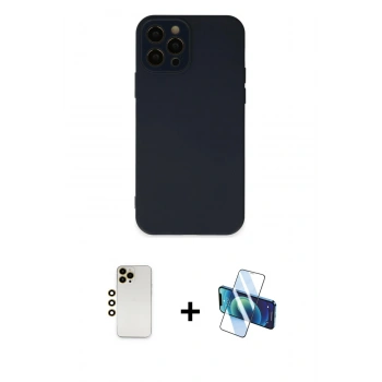 MARSİLYAN™- iPhone 12 Pro Kılıf Çekirdek Modern Serisi - Siyah 3D Antistatik Seramik Nano Ekran Koruyucu + Shine Kamera Lens - GD