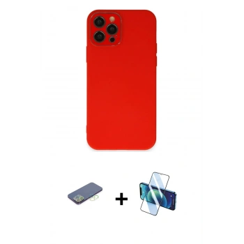 MARSİLYAN™- iPhone 12 Pro Kılıf Çekirdek Modern Serisi - Siyah 3D Antistatik Seramik Nano Ekran Koruyucu + Renkli Kamera Lens Koruma Cam - YL