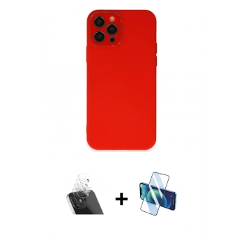 MARSİLYAN™- iPhone 12 Pro Kılıf Çekirdek Modern Serisi - Siyah 3D Antistatik Seramik Nano Ekran Koruyucu + Kamera Lens Koruma Cam - SF
