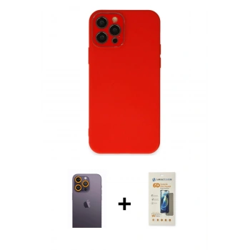 MARSİLYAN™- iPhone 12 Pro Kılıf Çekirdek Modern Serisi - Siyah 6D Mat Seramik Hayalet Nano Ekran Koruyucu + Neon Fosforlu Kamera Lens - SI