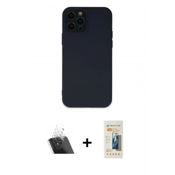 MARSİLYAN™- iPhone 12 Pro Kılıf Çekirdek Modern Serisi - Siyah 6D Mat Seramik Hayalet Nano Ekran Koruyucu + Kamera Lens Koruma Cam - SF