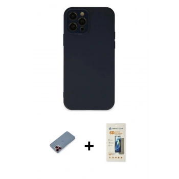 MARSİLYAN™- iPhone 12 Pro Kılıf Çekirdek Modern Serisi - Siyah 6D Mat Seramik Hayalet Nano Ekran Koruyucu + Metal Kamera Lens Koruma Cam - KI