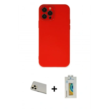 MARSİLYAN™- iPhone 12 Pro Kılıf Çekirdek Modern Serisi - Siyah Polymer Nano Ekran Koruyucu + Rainbow Kamera Lens Koruma Cam - GD