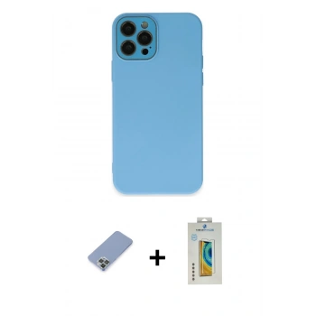 MARSİLYAN™- iPhone 12 Pro Kılıf Çekirdek Modern Serisi - Siyah Polymer Nano Ekran Koruyucu + Metal Kamera Lens Koruma Cam - KUYL