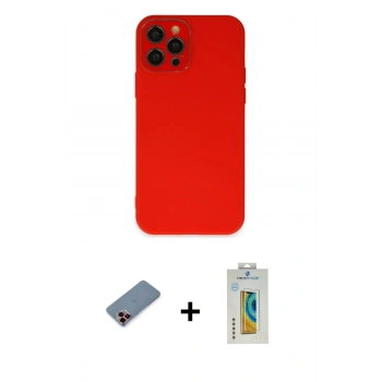 MARSİLYAN™- iPhone 12 Pro Kılıf Çekirdek Modern Serisi - Siyah Polymer Nano Ekran Koruyucu + Metal Kamera Lens Koruma Cam - KI