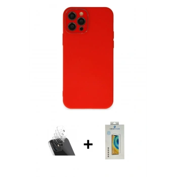 MARSİLYAN™- iPhone 12 Pro Kılıf Çekirdek Modern Serisi - Siyah Polymer Nano Ekran Koruyucu + Kamera Lens Koruma Cam - SF