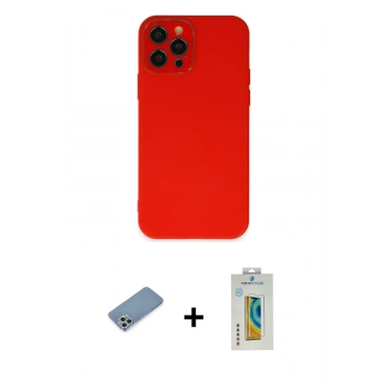 MARSİLYAN™- iPhone 12 Pro Kılıf Çekirdek Modern Serisi - Siyah Polymer Nano Ekran Koruyucu + Shine Kamera Lens Koruma Cam - GS