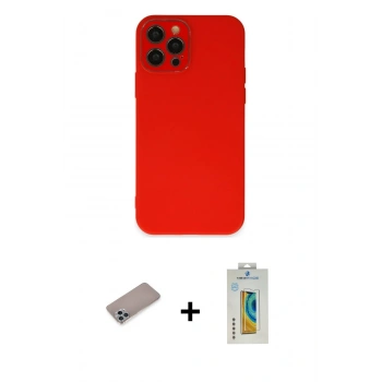 MARSİLYAN™- iPhone 12 Pro Kılıf Çekirdek Modern Serisi - Siyah Polymer Nano Ekran Koruyucu + Shine Kamera Lens Koruma Cam - SABE