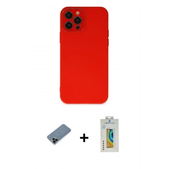 MARSİLYAN™- iPhone 12 Pro Kılıf Çekirdek Modern Serisi - Siyah Polymer Nano Ekran Koruyucu + Shine Kamera Lens Koruma Cam - SH