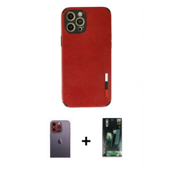 MARSİLYAN™- iPhone 12 Pro Kılıf Doruk Asil Koleksiyonu - Siyah 360 Mat Full Body Arka Koruyucu + Neon Fosforlu Kamera Lens - TU