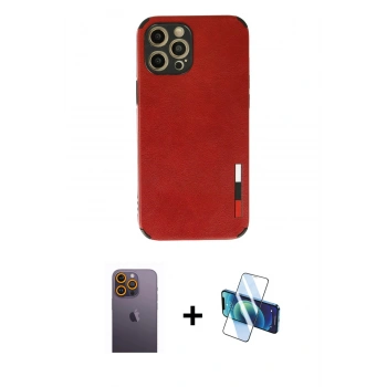 MARSİLYAN™- iPhone 12 Pro Kılıf Doruk Asil Koleksiyonu - Siyah 3D Antistatik Seramik Nano Ekran Koruyucu + Neon Fosforlu Kamera Lens - SI