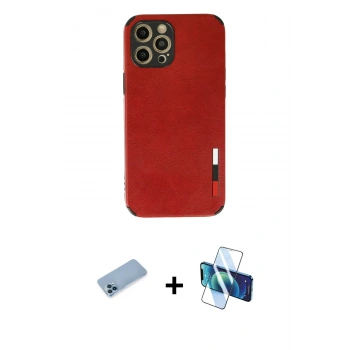 MARSİLYAN™- iPhone 12 Pro Kılıf Doruk Asil Koleksiyonu - Siyah 3D Antistatik Seramik Nano Ekran Koruyucu + Shine Kamera Lens Koruma Cam - MI