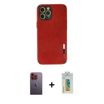 MARSİLYAN™- iPhone 12 Pro Kılıf Doruk Asil Koleksiyonu - Siyah Polymer Nano Ekran Koruyucu + Neon Fosforlu Kamera Lens - TU