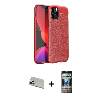 MARSİLYAN™- iPhone 12 Pro Kılıf Doruk Klasik Özel Seri - Siyah 34D Hayalet Izgaralı Cam + Rainbow Kamera Lens Koruma Cam - GD