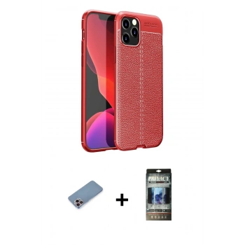 MARSİLYAN™- iPhone 12 Pro Kılıf Doruk Klasik Özel Seri - Siyah 34D Hayalet Izgaralı Cam + Shine Kamera Lens Koruma Cam - PE