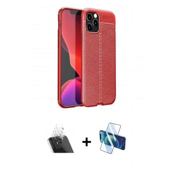 MARSİLYAN™- iPhone 12 Pro Kılıf Doruk Klasik Özel Seri - Siyah 3D Antistatik Seramik Nano Ekran Koruyucu + Kamera Lens Koruma Cam - SF