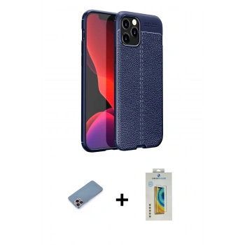MARSİLYAN™- iPhone 12 Pro Kılıf Doruk Klasik Özel Seri - Siyah Polymer Nano Ekran Koruyucu + Shine Kamera Lens Koruma Cam - PE