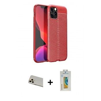 MARSİLYAN™- iPhone 12 Pro Kılıf Doruk Klasik Özel Seri - Siyah Polymer Nano Ekran Koruyucu + Rainbow Kamera Lens Koruma Cam - GD