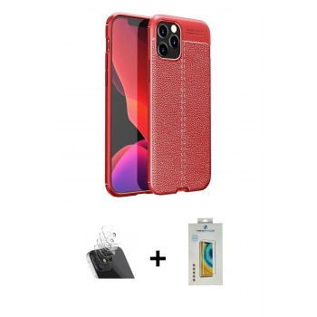 MARSİLYAN™- iPhone 12 Pro Kılıf Doruk Klasik Özel Seri - Siyah Polymer Nano Ekran Koruyucu + Kamera Lens Koruma Cam - SF