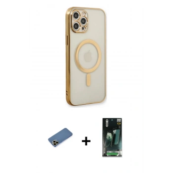 MARSİLYAN™- iPhone 12 Pro Kılıf Doruk Minimal - Şeffaf 360 Full Body Arka Koruyucu + Shine Kamera Lens Koruma Cam - GD